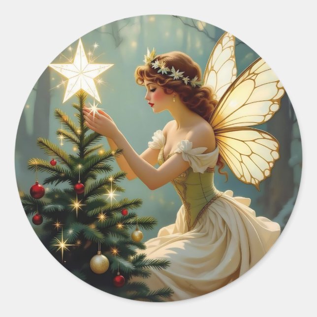 Pegatina Redonda Navidad Hada Encantada (Anverso)