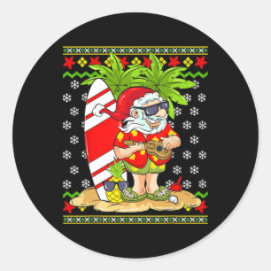 Pegatina Redonda Navidad Hawaiana En Julio Mele Kalikimaka Santa C