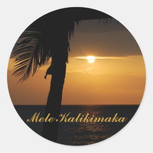 Pegatina Redonda Navidad hawaiano de Mele Kalikimaka