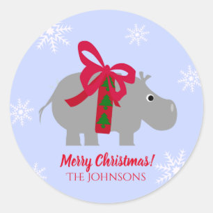 Pegatina Redonda Navidad Hipopótamo Hippopotamus