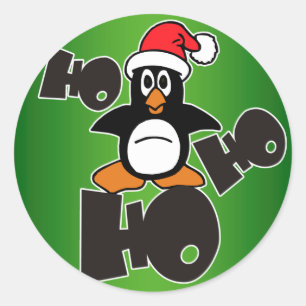 Pegatina Redonda Navidad - Ho Ho Ho Papá Noel Pingüino 1