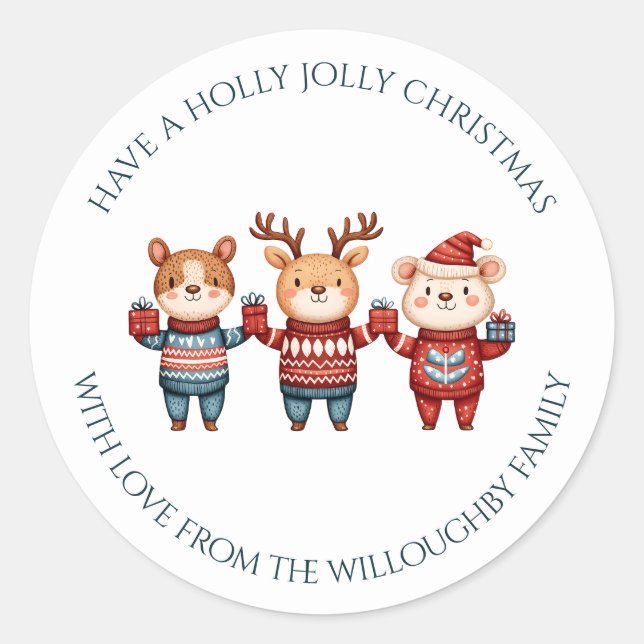 Pegatina Redonda Navidad Holly Jolly (Anverso)