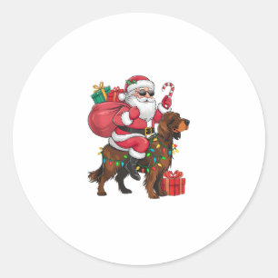 Pegatina Redonda Navidad iluminando a Santa Riding Irlanda Setter D