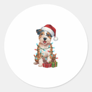 Pegatina Redonda Navidad iluminando Santa Hat Australian Terrier Do