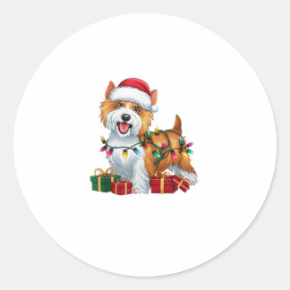 Pegatina Redonda Navidad iluminando Santa Hat Cristo de perro del t