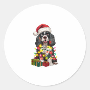 Pegatina Redonda Navidad iluminando Santa Hat Perro Malamute Alaska