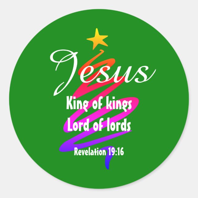 Pegatina Redonda Navidad JESÚS REY DE REYES Moderna (Anverso)