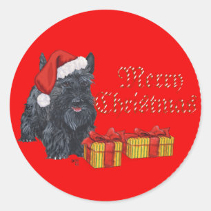 Pegatina Redonda Navidad juguetona de Scottie