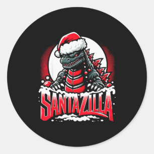 Pegatina Redonda Navidad Kaiju Santazilla Monstruo Japonés Dinosa