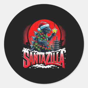 Pegatina Redonda Navidad Kaiju Santazilla Monstruo Japonés Dinosaur