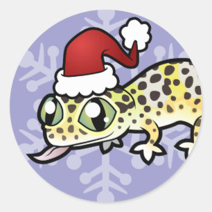 Pegatina Redonda Navidad Leopard Gecko