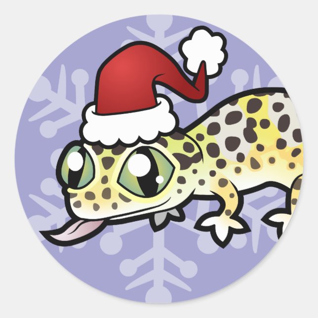 Pegatina Redonda Navidad Leopard Gecko (Anverso)
