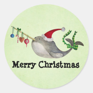 Pegatina Redonda Navidad lindo Narwhal