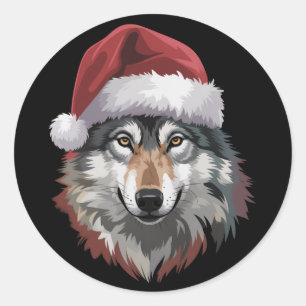 Pegatina Redonda Navidad Lobo Regalo Divertido De Navidad Amantes D