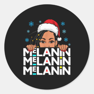 Pegatina Redonda Navidad Melanina Magia de Chica Negra Xmas Sudader