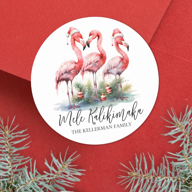 Pegatina Redonda Navidad Mele Kalikimaka (Tropical Christmas Mele Kalikimaka Classic Round Sticker)