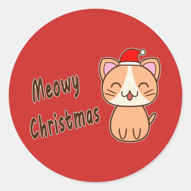 Pegatina Redonda Navidad Meowy (Anverso)