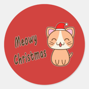 Pegatina Redonda Navidad Meowy