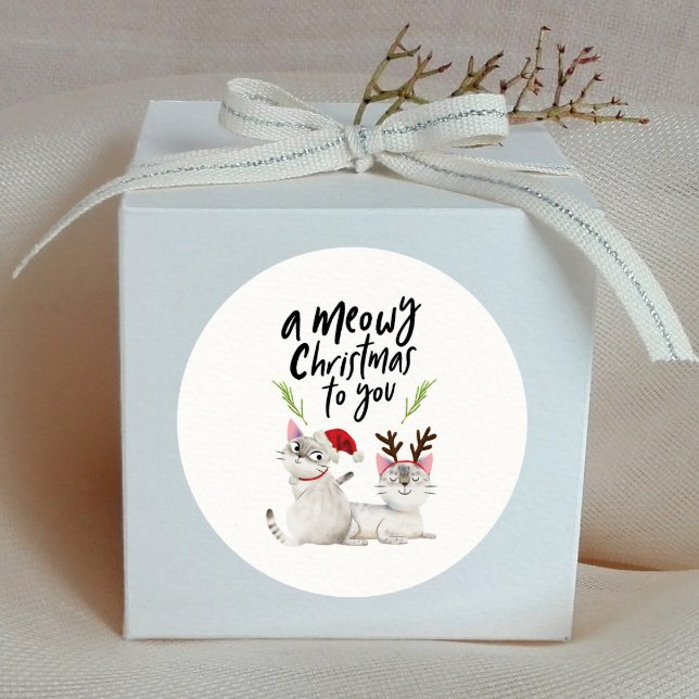 Pegatina Redonda Navidad Meowy Amantes de los Gatos Lindos (Subido por el creador)