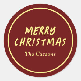 Pegatina Redonda Navidad Moderna Amarilla y Roja Festividades