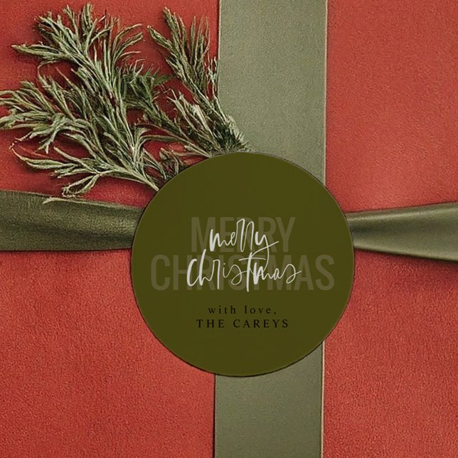 Pegatina Redonda Navidad moderna de doble amarre (Modern Double Merry Christmas Classic Round Sticker)