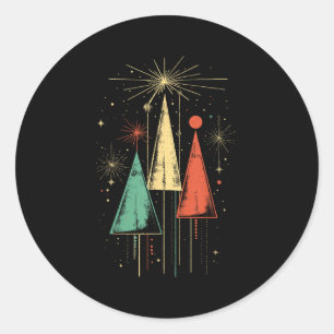 Pegatina Redonda Navidad Moderna de Mitad de Siglo