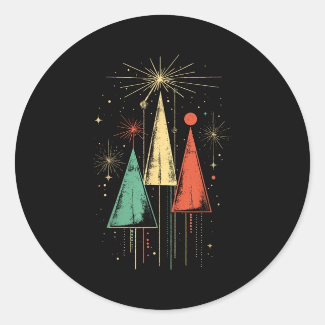 Pegatina Redonda Navidad Moderna de Mitad de Siglo  (Anverso)