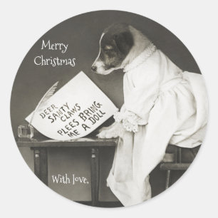 Pegatina Redonda Navidad Moderna Perro Lindo Personalizado Fiesta
