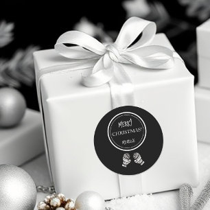 Pegatina Redonda Navidad Moderna Personalizada en Blanco y Negro