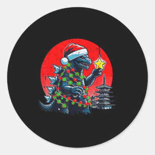 Pegatina Redonda Navidad Monstruo Japonés Santa Estrella Xmas Mujer