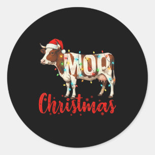 Pegatina Redonda Navidad Moo Vaca Divertida Amantes De Vacas Granje