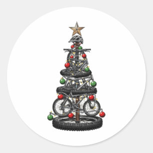 Pegatina Redonda Navidad Mtb Mountain Biking Árbol Navidad Divertid