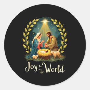 Pegatina Redonda Navidad Natividad Nacimiento Cristiano De Jesús Al