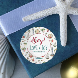 Pegatina Redonda Navidad Náutica Personalizada