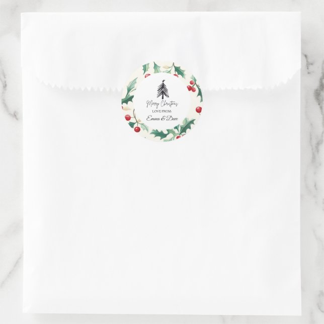Pegatina Redonda Navidad Negra y flor (Bolso)