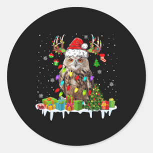 Pegatina Redonda Navidad Owl Cute Navidades enciende reno Santa