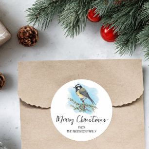 Pegatina Redonda Navidad Personalizada de Aves del Bosque