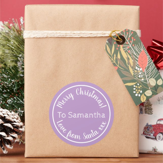 Pegatina Redonda Navidad personalizada de Santa Lilac (Vacaciones)