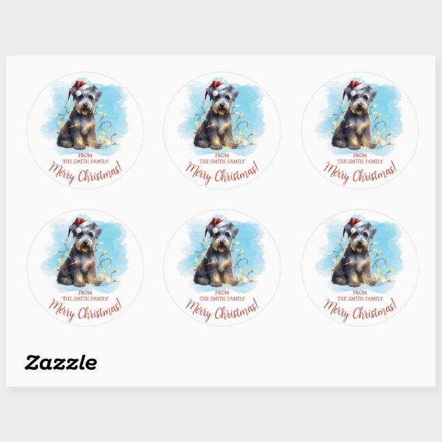 Pegatina Redonda Navidad personalizada de Schnauzer (Hoja)