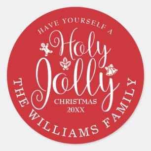 Pegatina Redonda Navidad Personalizada Holy Jolly