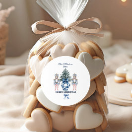 Pegatina Redonda Navidad Picadora de Nueces Chinoiserie Azul