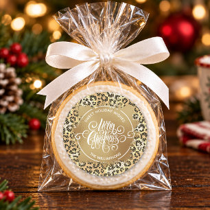 Pegatina Redonda Navidad Repostería Casera Festiva Leopardo