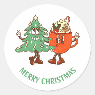 Pegatina Redonda Navidad Retro Alegre