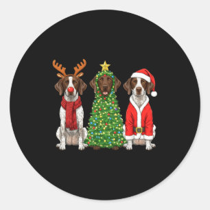 Pegatina Redonda Navidad Retro Alemán Pinter Kurzhaar Santa Rei