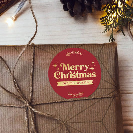 Pegatina Redonda Navidad Retro Groovy Alegre Fiesta