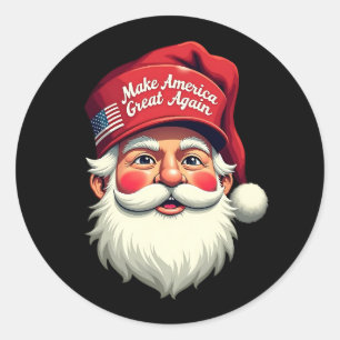 Pegatina Redonda Navidad Retro Hacer América Grande De Nuevo Trump