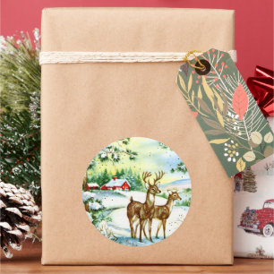 Pegatina Redonda Navidad retro vintage