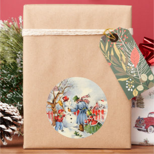 Pegatina Redonda Navidad retro vintage