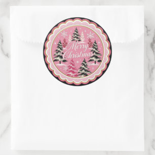 Pegatina Redonda Navidad Retro Vintage: Navidad Rosa de los 50
