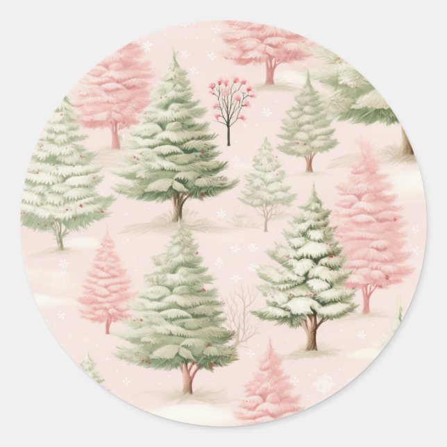 Pegatina Redonda Navidad Rosa  (Anverso)